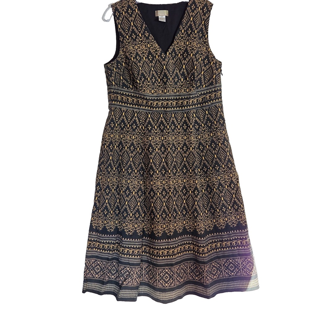Territory Ahead Dress Womens 16 Black Khaki Geometric Overall Jumper A-line Midi
